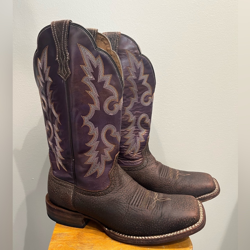 Ariat Cowgirl Boots Square Toe Women’s 11 B Western Brown Leather Cowboy Purple